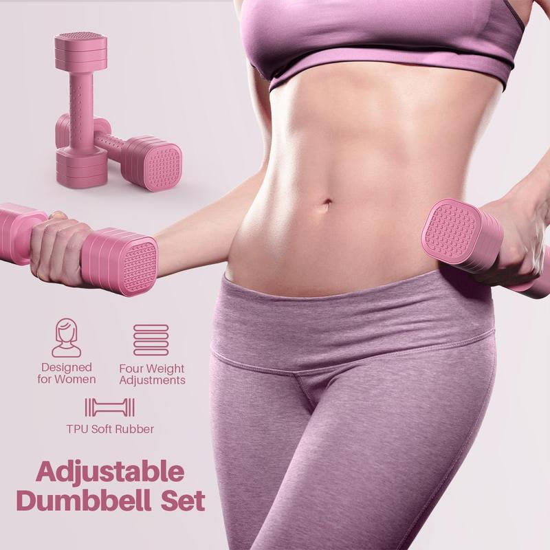 Adjustable Dumbbell Set of 2, 4 in 1 Free Weights Dumbbells Set for Women, Hand Weights for Women at Home, Each 2lb 3lb 4lb 5lb with TPU Soft Rubber Handle for Home Gym Exercise Training Pink