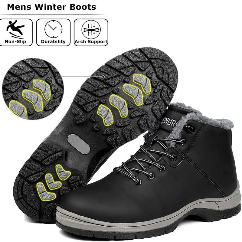 Mens Hiking Boots  Winter Warm Snow Boots Water Resistant Non Slip Soft Lined Walking Shoes