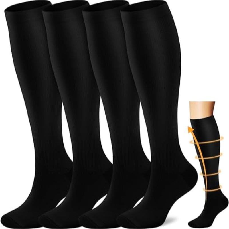 Compression Socks, 4 Pairs Unisex Athletic Socks for Running Flight Travel Cycling, Sports Socks for Men & Women, Christmas Gift