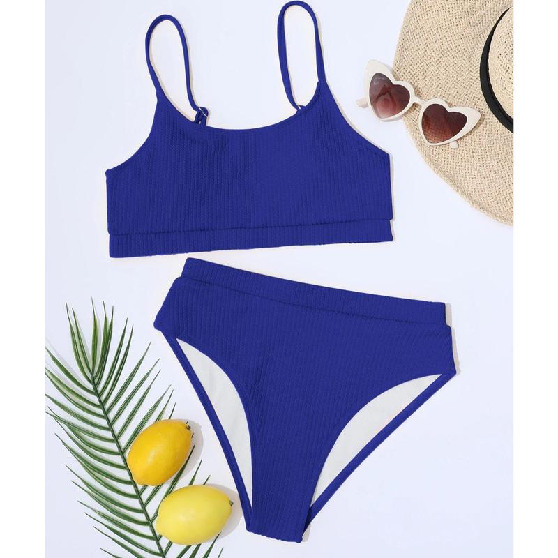 Female Swimming Suit Screw Thread Bikini Set 2 Pieces Sport Beach Suit  Women Sport Bra with Triangle Shorts