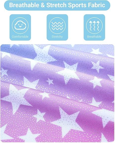 JiAmy Girls Gymnastics Leotards, Glitter Ballet Dance Unitards Biketards Activewear with Short & Hairband for Kids 3-12 Years