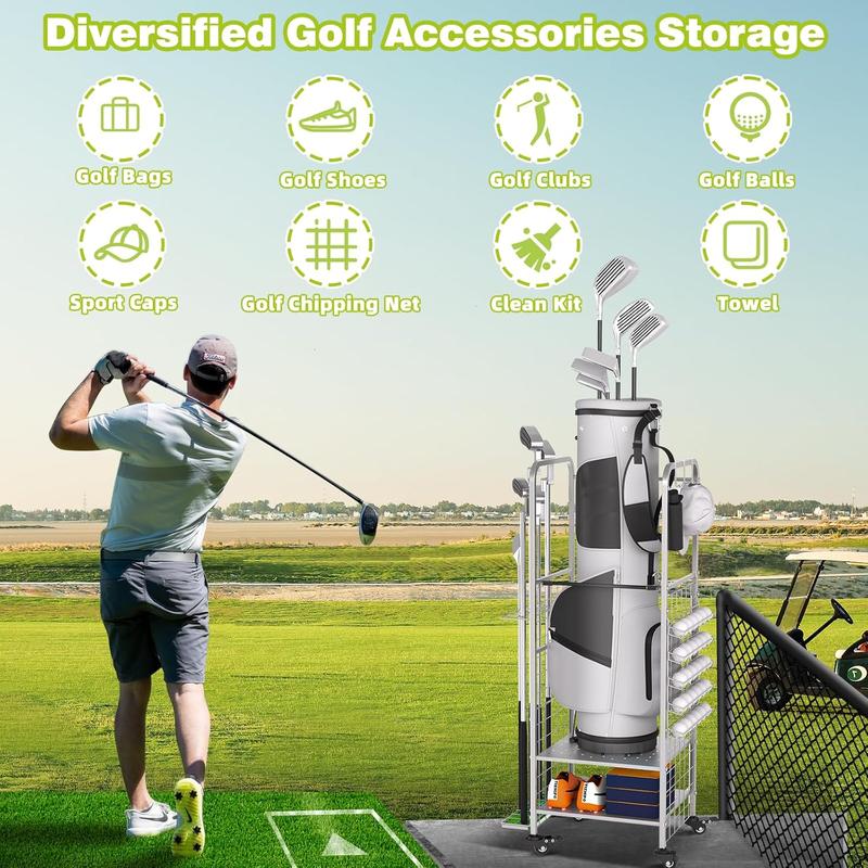 Golf Bag Storage Garage Organizer,Golf Bag Organizer, Golf Club Rack and Golf Equipment Accessories Rack, Golf Bag Stand for Garage, Club, Shed, Basement