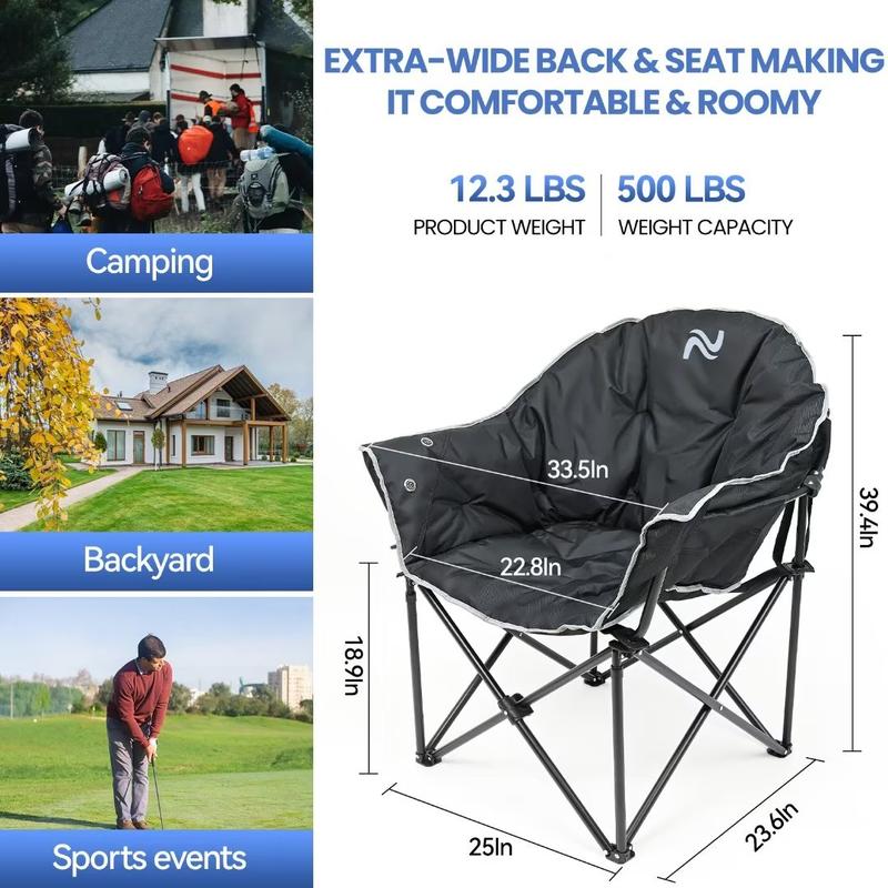 [The Best Item] Docred Heated Camping Chair w Lumbar Support,Adults Padded Portable Camping Chair Outdoor Heated Chair, Carry Bag, Black