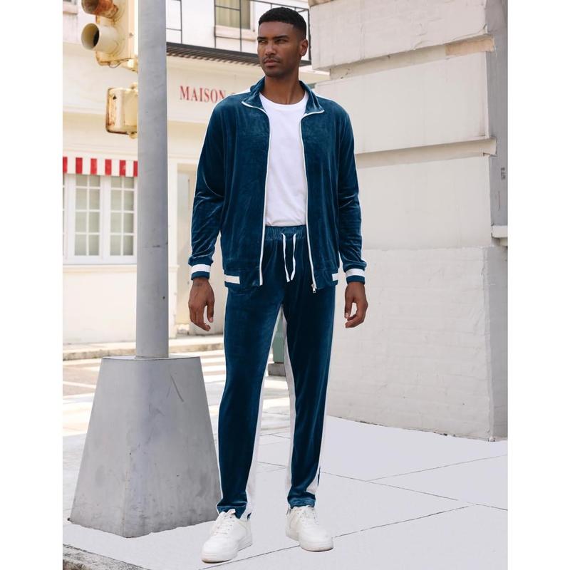 Velour Tracksuit Sweatsuit Velvet:Men's Jogging track suit 2 Pieces Set Zip Up Sweatshirts Jacket Pants With Pockets