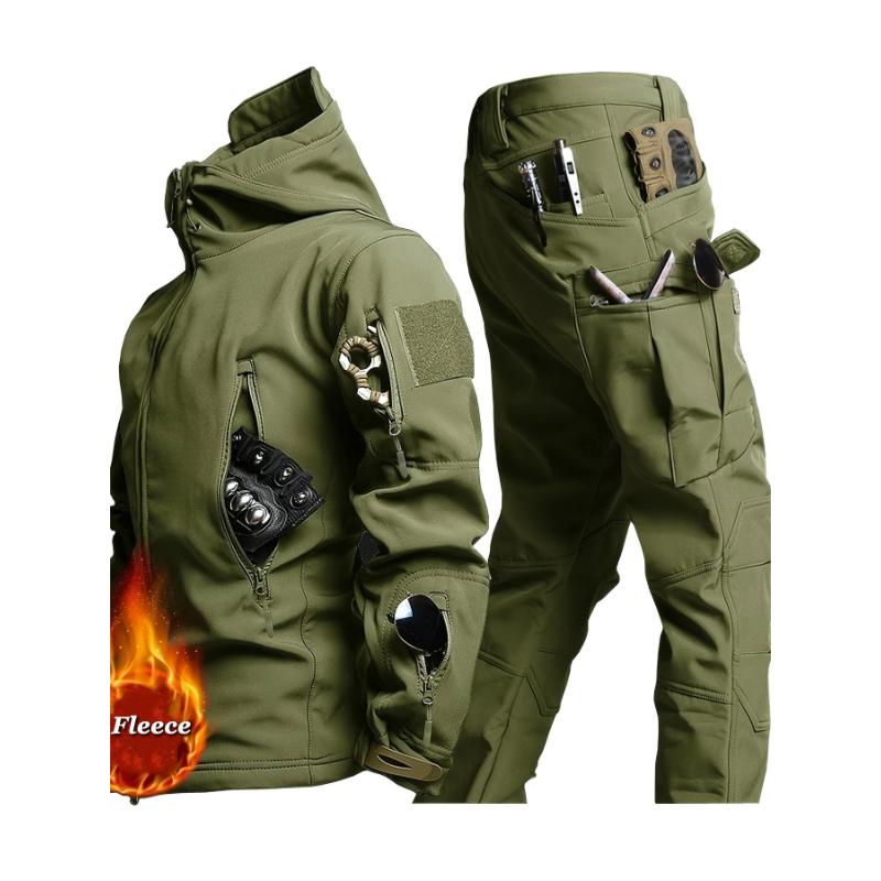 Men's Outdoor Jacket and Pants Set, Windproof Waterproof, Multi-Pocket, Hiking, Cycling