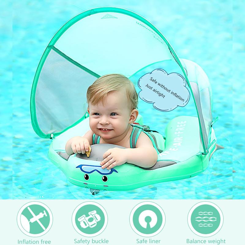 Baby Swimming Float With Canopy Inflatable Infant Floating Ring Kids Swim Pool Accessories Circle Bathing Summer Toys SPU