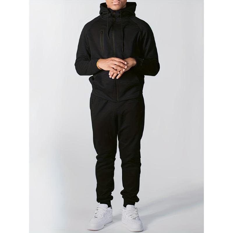 Men's 2-Piece Tracksuit Set - Stylish Zip-Up Hooded Sweatshirt and Matching Joggers - Comfortable Athletic Wear for Running and Fitness