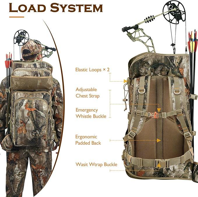 Hunting Backpack for Men and Women NEW VIEW Camo Bow , Saddle Hunting Back Pack with Bow Holder, Elk and Deer Hunting Bag