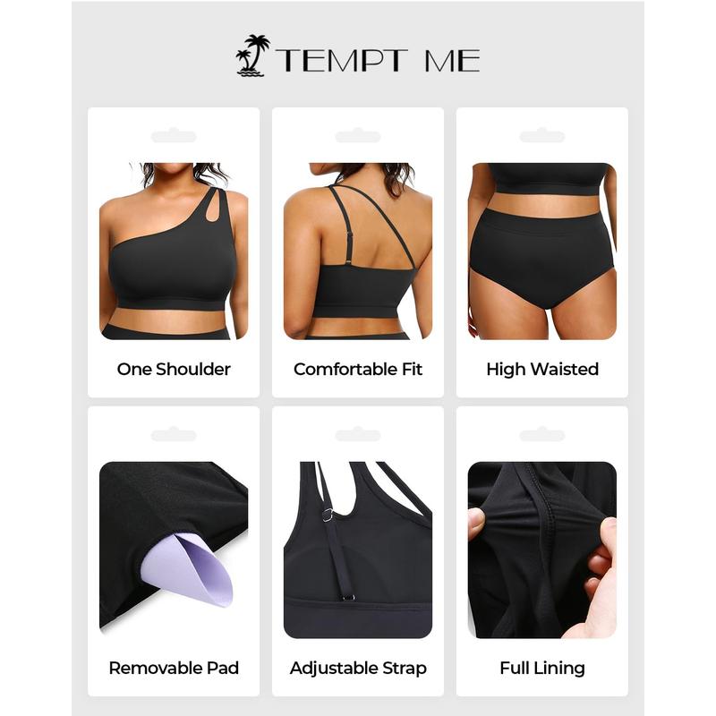 Tempt Me Womens Plus Size High Waisted Bikini Two Piece One Shoulder Swimsuit Keyhole Bathing Suits