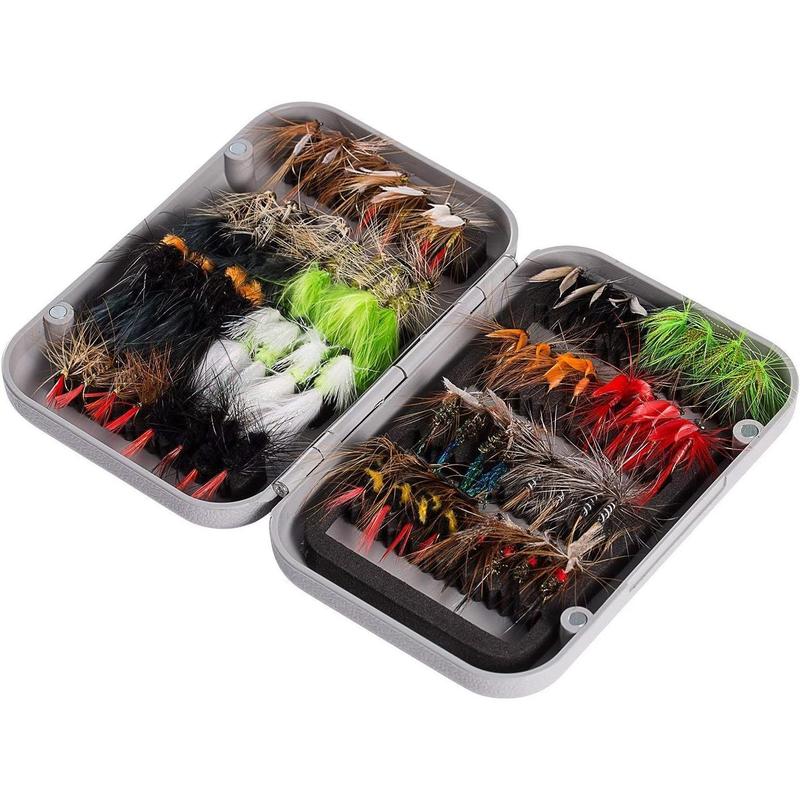 Fly Fishing Flies Kit Fly Assortment Trout Bass Fishing with Fly Box, 36 64 72 76 80 96pcs with Dry Wet Flies, Nymphs, Streamers, Popper