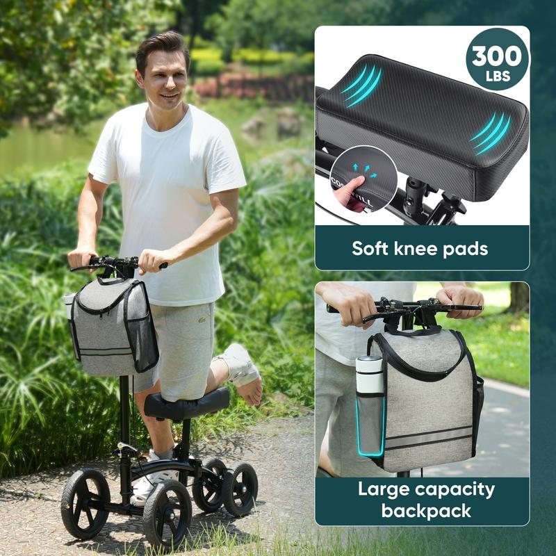 Steerable Knee Scooter,Economy Knee Walker,All Terrain Foldable Medical Scooter for Foot Injuries Crutches Alternative,Black