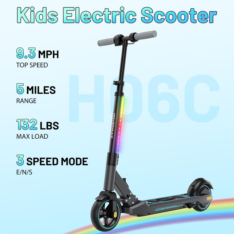 Scooter for Ages 6-12, 150W Motor Max Speed 9.3 MPH, 5 Miles Range, Colorful LED Lights, Foldable scooter