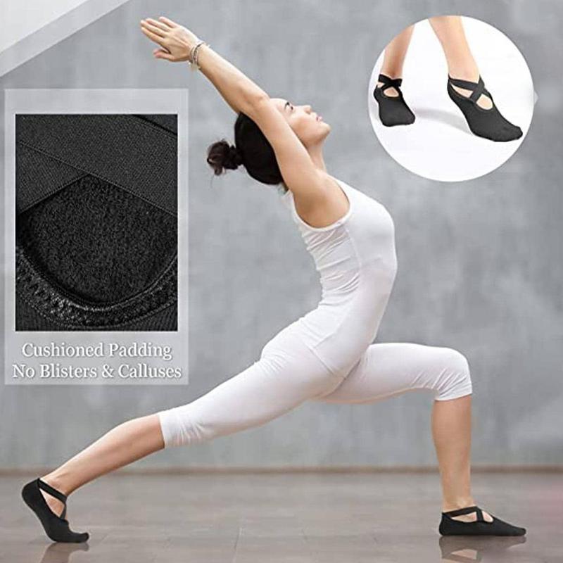 1 Pair Criss Cross Elastic Strap Yoga Socks, Anti-slip Breathable Indoor Sports Socks