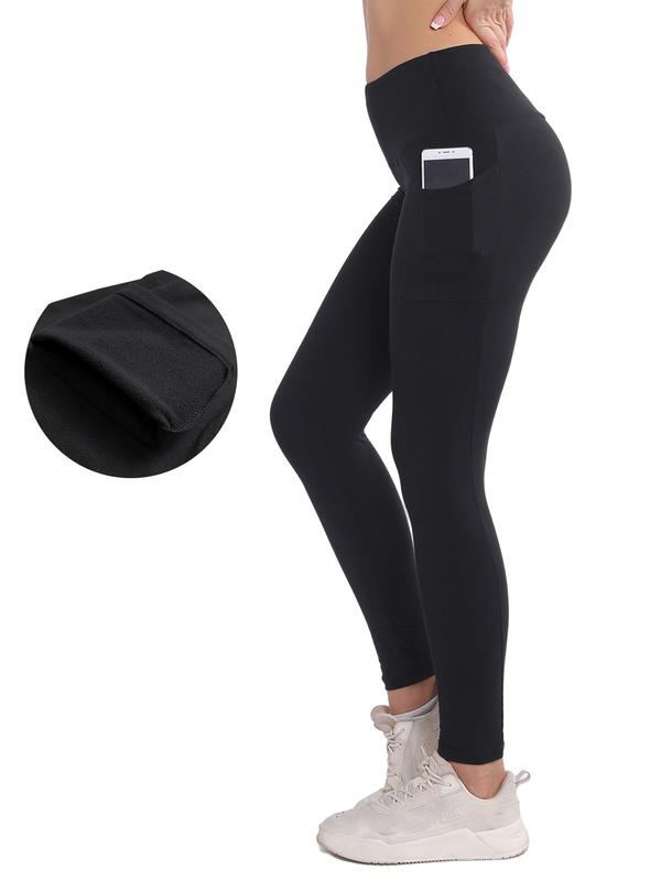 Women's Solid High Waist Thermal Lined Sports Leggings, Casual Comfy Warm Skinny Pants for Yoga Gym Workout Running, Leggings for Women, Ladies Sportswear for Fall & Winter