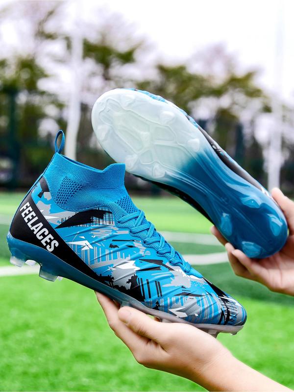 Men's Colorblock Lace Up High Top Football Shoes, Breathable Comfortable Soccer Shoes, Professional Football Cleats, Outdoor Sports Shoes for All Seasons