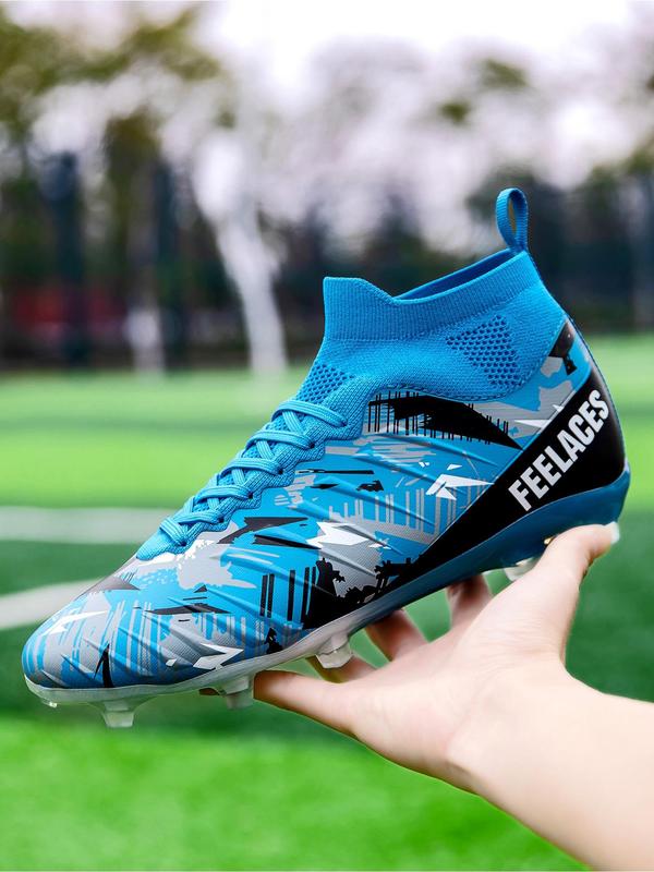 Men's Colorblock Lace Up High Top Football Shoes, Breathable Comfortable Soccer Shoes, Professional Football Cleats, Outdoor Sports Shoes for All Seasons