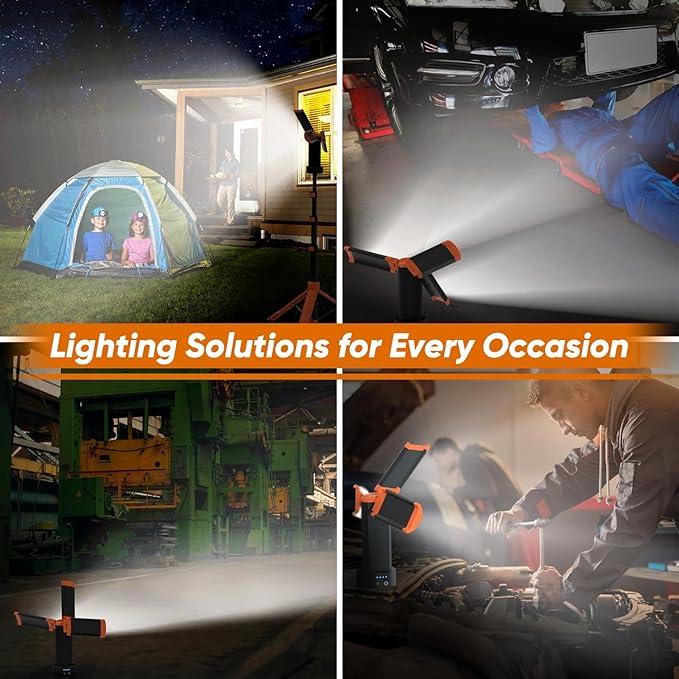 2025 Upgraded Portable Camping Light with Stand, Rechargeable 10000 Mah Camping Light with Stand, Waterproof Tent Lights for Camping, Telescopic Camping Light Stand, Outdoor Camping Light Telescopic for Camping, for Power Outages, Hiking, Fishing