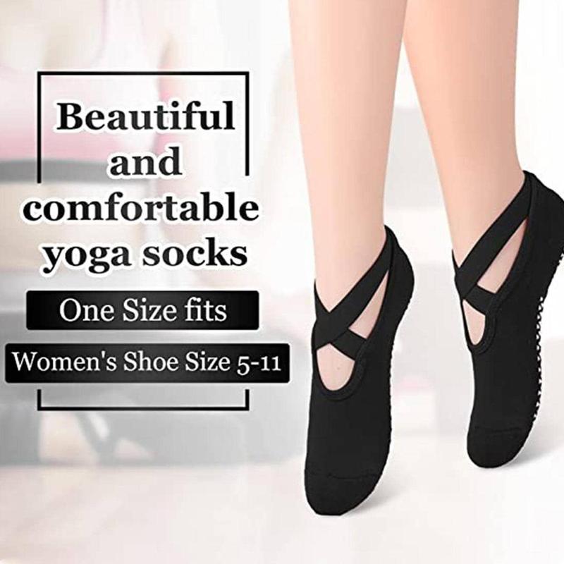 1 Pair Criss Cross Elastic Strap Yoga Socks, Anti-slip Breathable Indoor Sports Socks