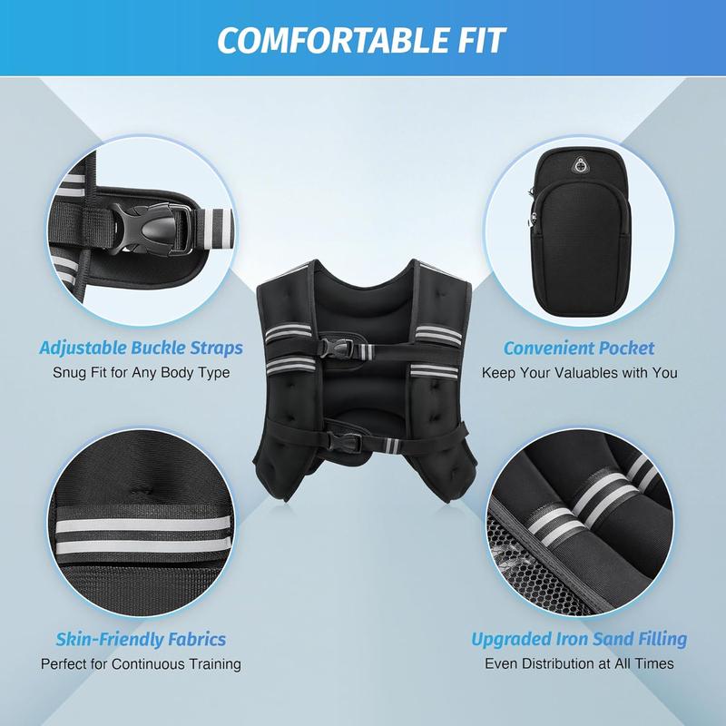 ZELUS Weighted Vest, 6lb 8lb 12lb 16lb 20lb 25lb 30lb Weight Vest with Reflective Stripe for Workout, Strength Training, Running, Fitness, Muscle Building, Weight Loss, Weightlifting