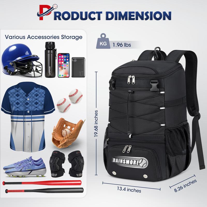 Baseball Bag for Youth & Adult Lightweight Softball Bat Bag with Shoe Compartment, External Helmet Holder and Fence Hook Waterproof Baseball Backpack Hold T-Ball, Bat and Softball Equipment