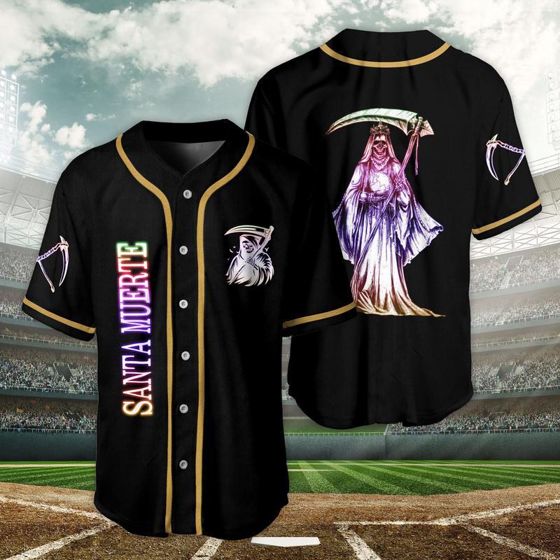 Santa Muerte Baseball Jersey Mexican Jersey Shirt Jersey For Him For Her Style Button Down