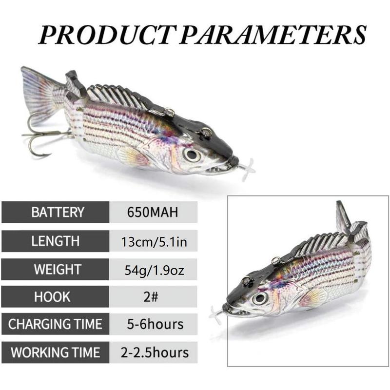 HADORAM Robotic Swimming Lure 5.1” Electric Fishing Lure 4 Segment Jointed Swimbait USB Rechargeable Robotic Lure for Bass Trout Pike