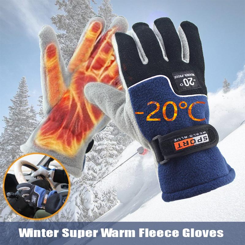 -20℃ Winter Warm Fleece Gloves Men Thermal Cycling Snow Thick Gloves Polar Fleece Mittens For Male Snow Sports Windproof Gloves Coldproof Outdoor Fleece Gloves