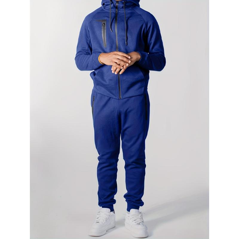 Men's 2-Piece Tracksuit Set - Stylish Zip-Up Hooded Sweatshirt and Matching Joggers - Comfortable Athletic Wear for Running and Fitness