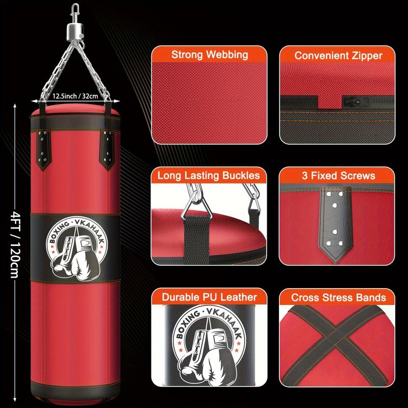 Adult 4-Foot Boxing Sandbag, Unfilled Heavy Boxing Sandbag, Boxing Sandbag Suit, Contains 12 Oz Boxing Glove, Straps, Chain, Ceiling Hook for MMA Free Fight, Boxing, Karate, Muay Thai, Taekwondo