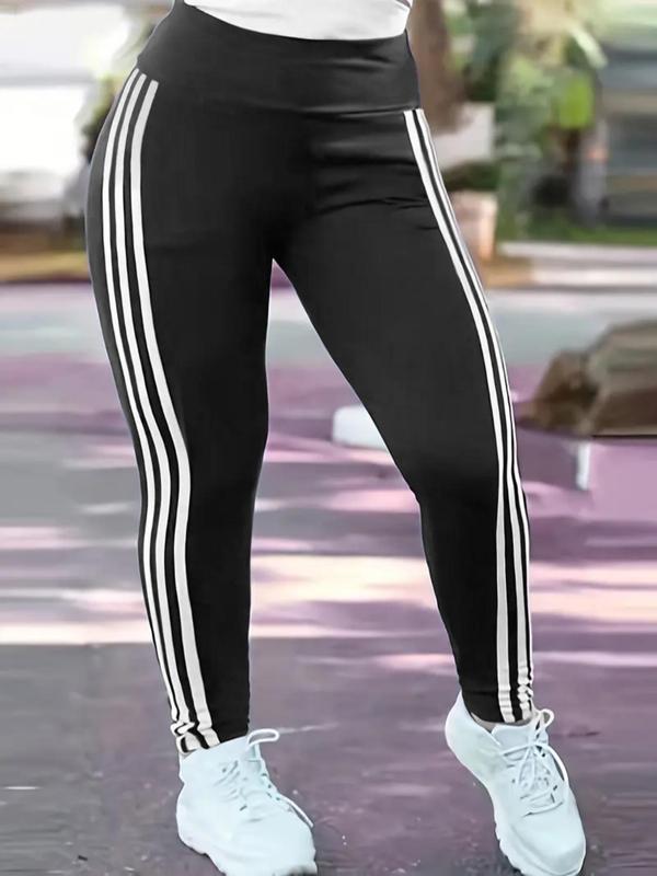  Women's Side Stripe Leggings, Black Leggings, Gym Leggings Pants for Women, Comfy High Waist Skinny Pants for Women, Women's Bottoms for Summer, Plus Size Fall Outfits 2024