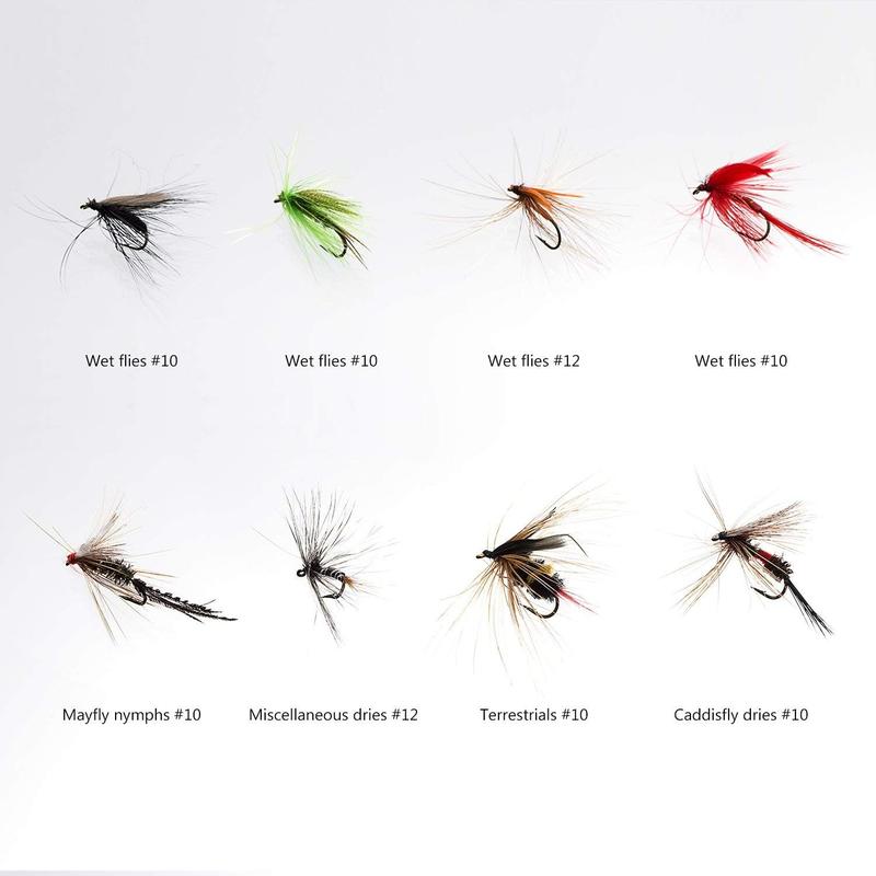 Fly Fishing Flies Kit Fly Assortment Trout Bass Fishing with Fly Box, 36 64 72 76 80 96pcs with Dry Wet Flies, Nymphs, Streamers, Popper