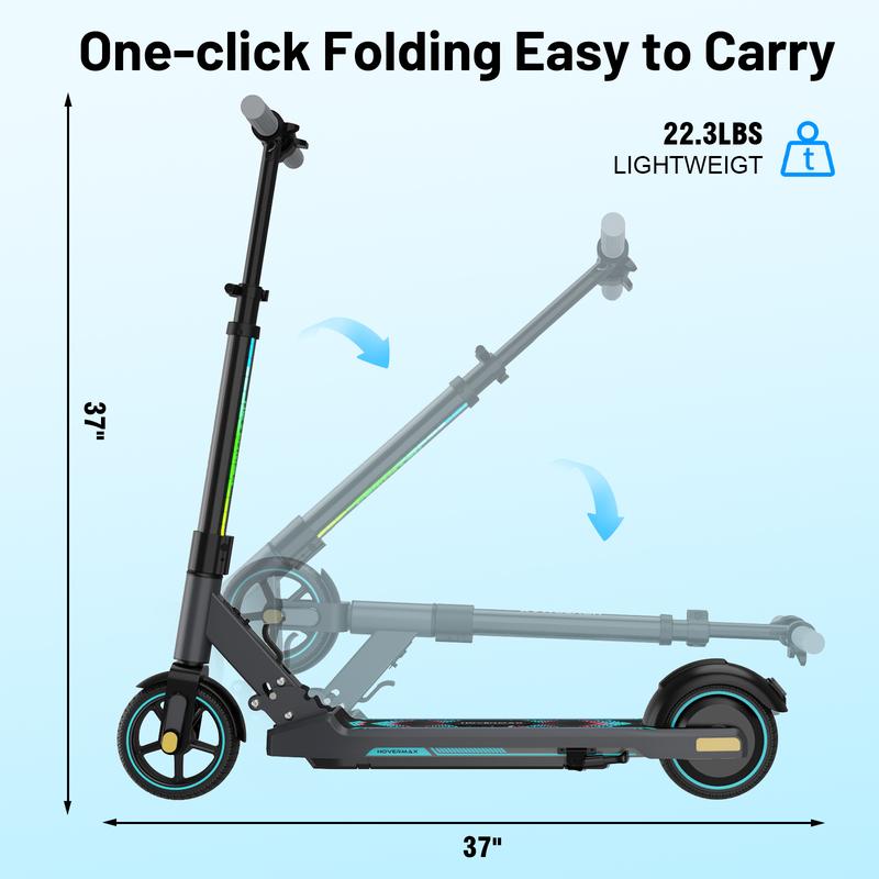 Scooter for Ages 6-12, 150W Motor Max Speed 9.3 MPH, 5 Miles Range, Colorful LED Lights, Foldable scooter