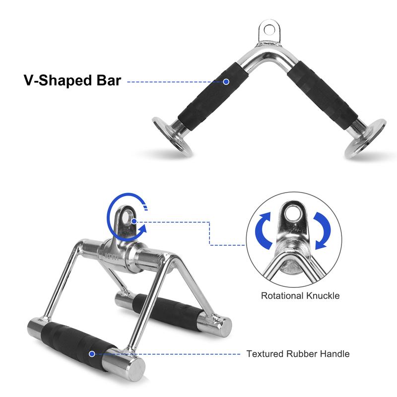 XPRT Pull Down Attachment Set of 3 W BAR - Cable Machine Accessories for Home Gym - Made of Heavy Duty Solid Steel- V Handle+V Shaped Bar+ Straight Bar