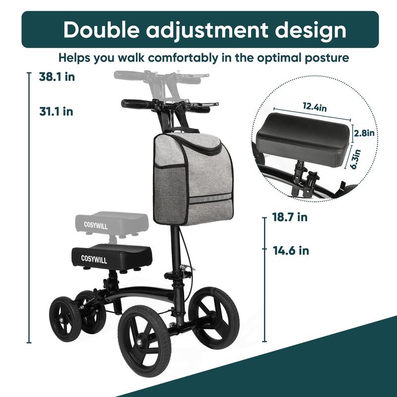 Steerable Knee Scooter,Economy Knee Walker,All Terrain Foldable Medical Scooter for Foot Injuries Crutches Alternative,Black