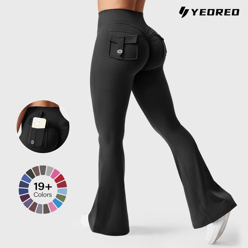 YEOREO Women's Flared Leggings with Pockets Women's Fitness Leggings Butt Lifting Fitness Yoga Leggings exercise pants activewear outdoor athletic