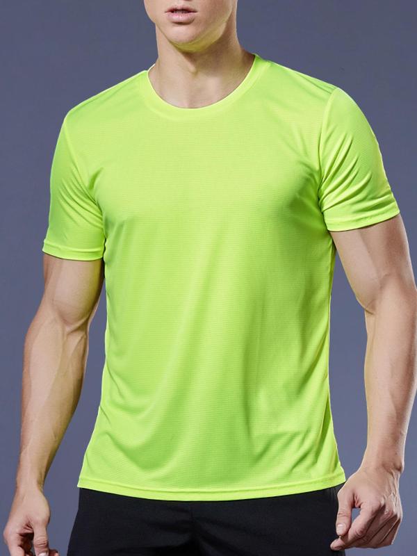 Men's Sports Tees, Breathable & Thin Quick Dry Solid Crew Neck Short Sleeve Loose Fit Fitness T-shirt, Men's Sportswear Clothing