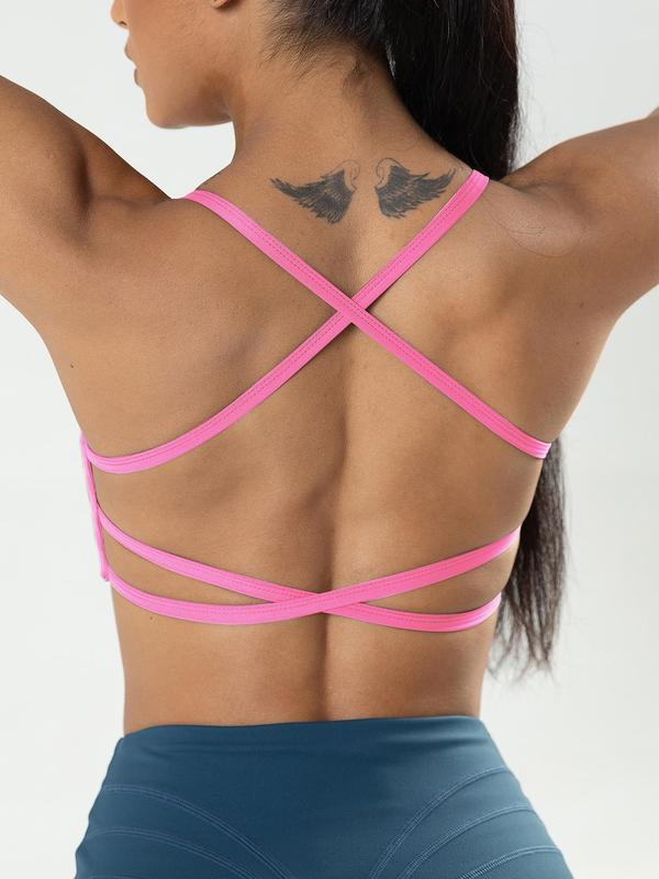 Women's Criss Cross Backless Sports Bra, Solid Color High Stretch Seamless Wireless Yoga Bra, Ladies Sportswear Clothing for Indoor Outdoor Wear