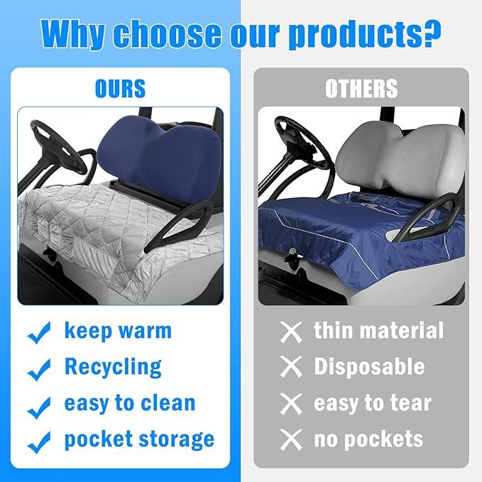 Golf Cart Seat Covers with Pockets,Compatible with EZGO Yamaha Club Car, Golf Cart Seat Blanket Towel Cushion Covers for 2 Passenger Seats Club Car Accessories, Heavy Duty Golf Gift