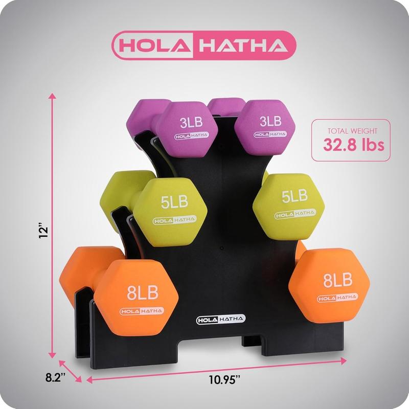 2, 3, 5, 8, and 10 Pound Neoprene Dumbbell Free Hand Weight Set with Rack, Ideal for Home Exercises to Gain Tone and Definition, Pastel