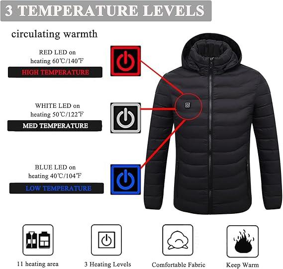 USB Heated Outdoor Jacket - Unisex Design with Removable Hood, Perfect for Sports and Cold Weather ski jacket winter jacket ski jacket winter jacket