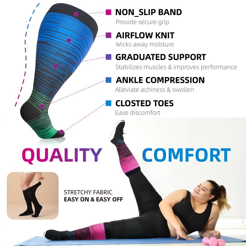 OLENNZ Plus Size Sports Socks for Women and Men - Knee High Stockings for Running