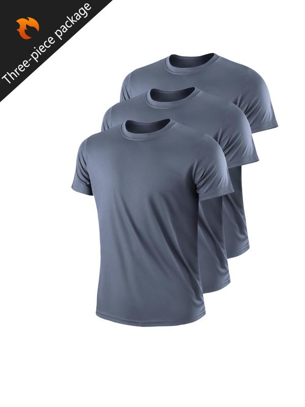 Men's Sports Tees, Breathable & Thin Quick Dry Solid Crew Neck Short Sleeve Loose Fit Fitness T-shirt, Men's Sportswear Clothing