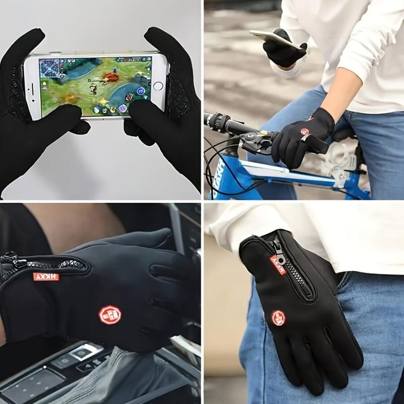 Winter Touchscreen Gloves - Windproof, Waterproof & Warm for Cycling, Fishing, Running | Zip Closure, Knit Fabric