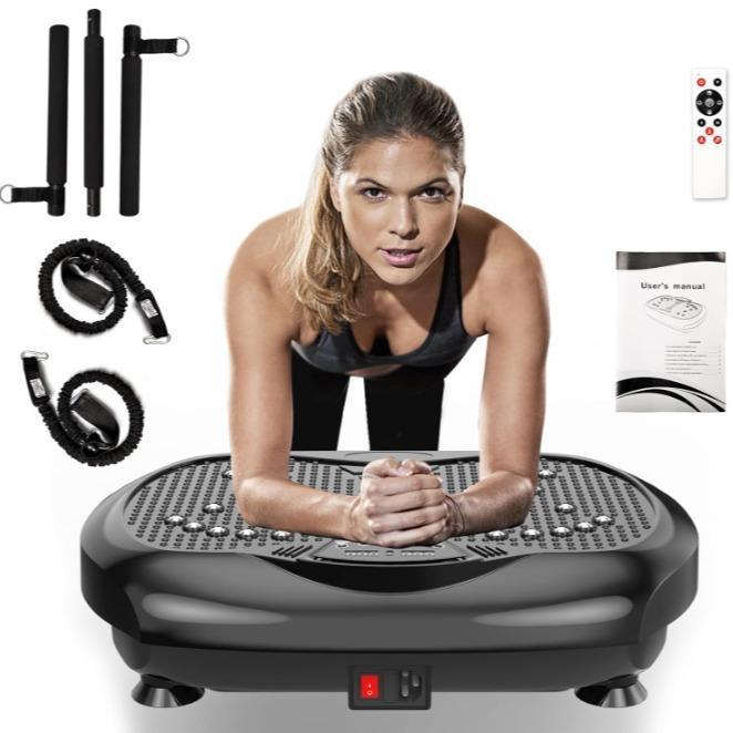 Black Friday Deal Vibration Plate Exercise Machine - Whole Body Workout Vibration Platform Lymphatic Drainage Machine for Weight Loss Home Fitness w Pilates Bar + Resistance Bands + Remote