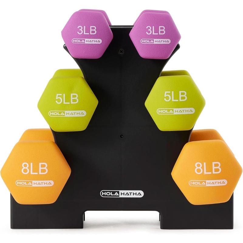 2, 3, 5, 8, and 10 Pound Neoprene Dumbbell Free Hand Weight Set with Rack, Ideal for Home Exercises to Gain Tone and Definition, Pastel