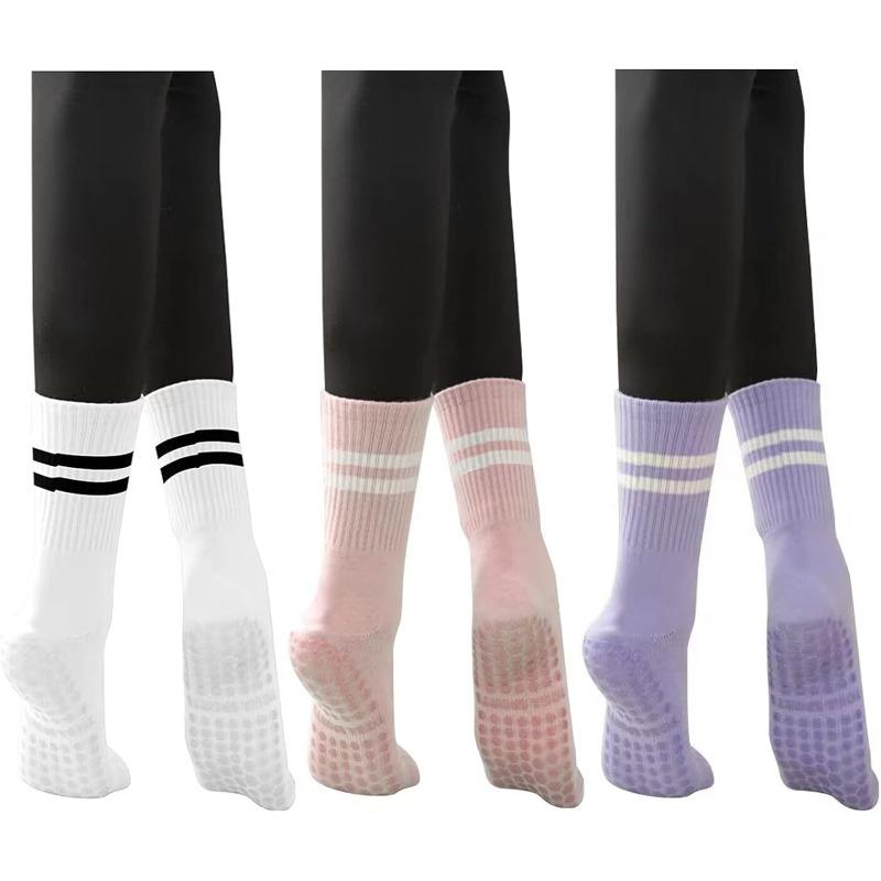 Pilates Socks with Grips for Women, Grippy Yoga Socks Cotton Mid-tube Non Slip Sticky Socks for Dance, Ballet