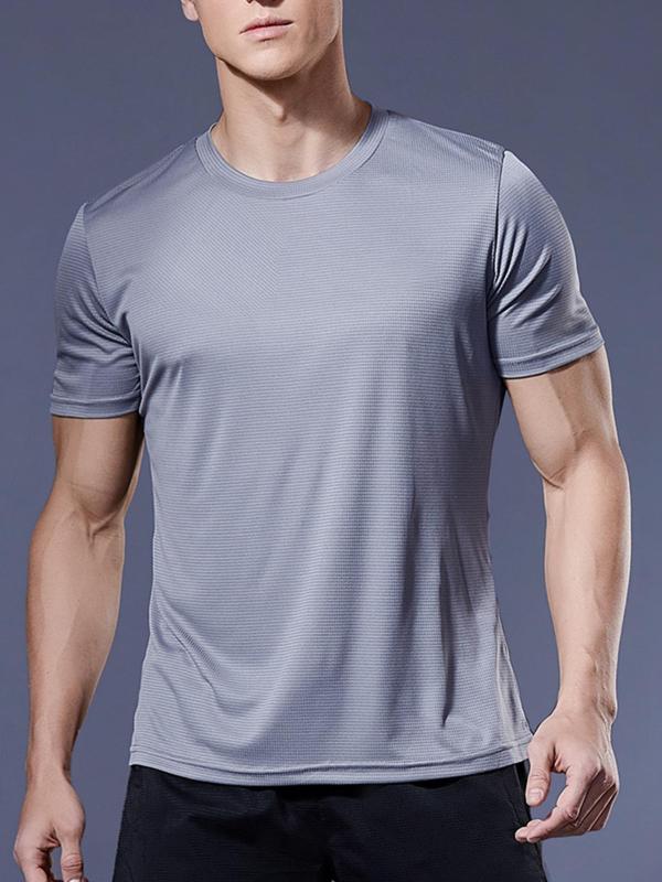 Men's Sports Tees, Breathable & Thin Quick Dry Solid Crew Neck Short Sleeve Loose Fit Fitness T-shirt, Men's Sportswear Clothing