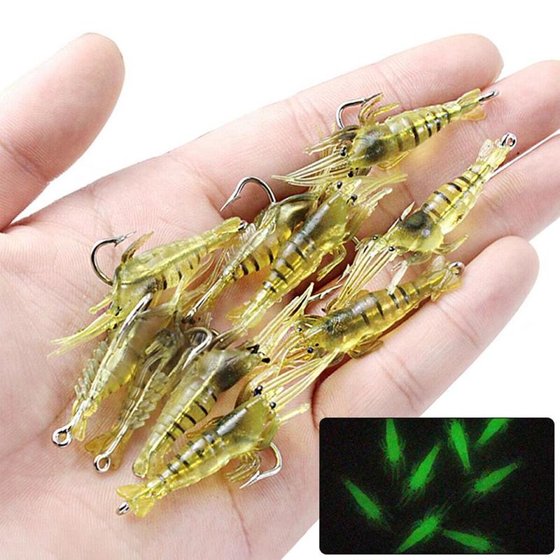 Luminous Shrimp Fishing Lure, 10pcs Glow in the Dark Artificial Shrimp Fishing Bait, Portable Outdoor Fishing Accessories, Flyfishing, Solocamping, picnicaesthetic