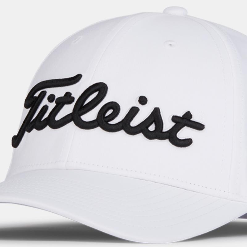 Titleist Men's Tour Performance Golf Hat - Black White - Structured Front Panel - Stretch Clasp Closure