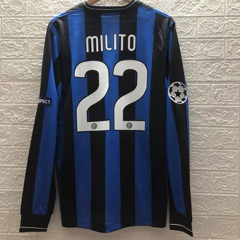 0910 Inter home Champions League edition kit Zanetti SnedeMilito Long sleeve retro football kit men